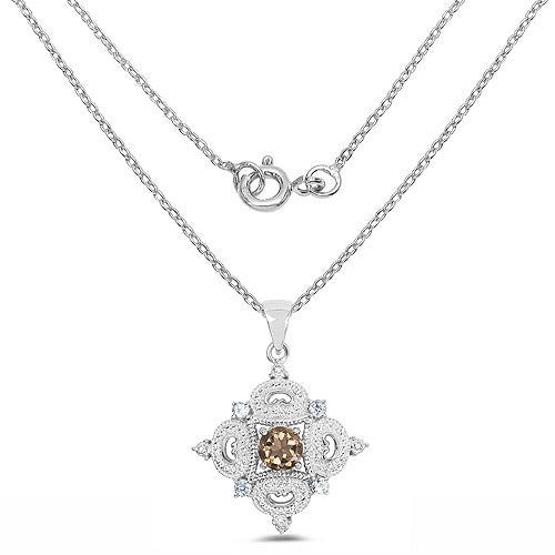 3.00 Carat Genuine Smoky Quartz, Blue Topaz and White Topaz .925 Sterling Silver Pendant by Bids.com