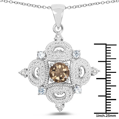 3.00 Carat Genuine Smoky Quartz, Blue Topaz and White Topaz .925 Sterling Silver Pendant by Bids.com
