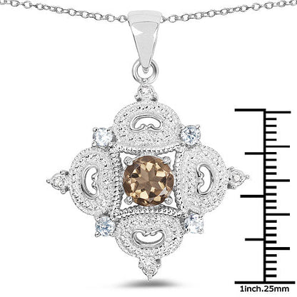 3.00 Carat Genuine Smoky Quartz, Blue Topaz and White Topaz .925 Sterling Silver Pendant by Bids.com