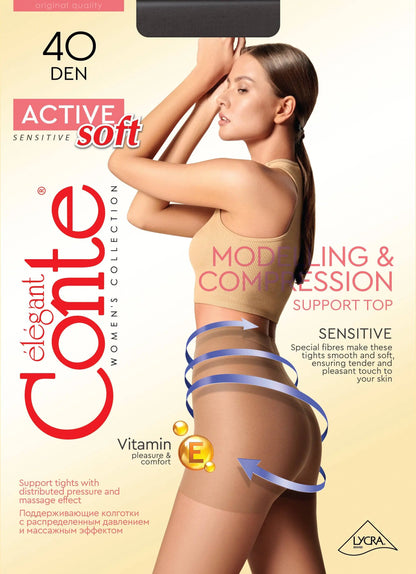 Tights Conte Active Soft 40 Den - Shaping Support with Vitamin E  DestGlow