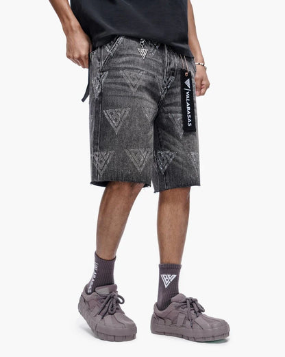 Valabasas Palace Rhinestone Shorts - Grey Wash by Denim Exchange