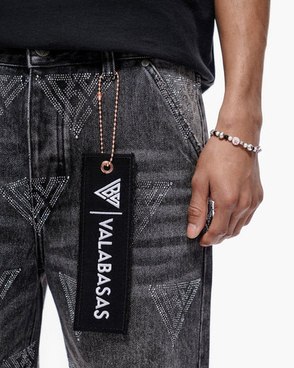 Valabasas Palace Rhinestone Shorts - Grey Wash by Denim Exchange