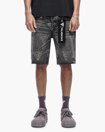 Valabasas Palace Rhinestone Shorts - Grey Wash by Denim Exchange
