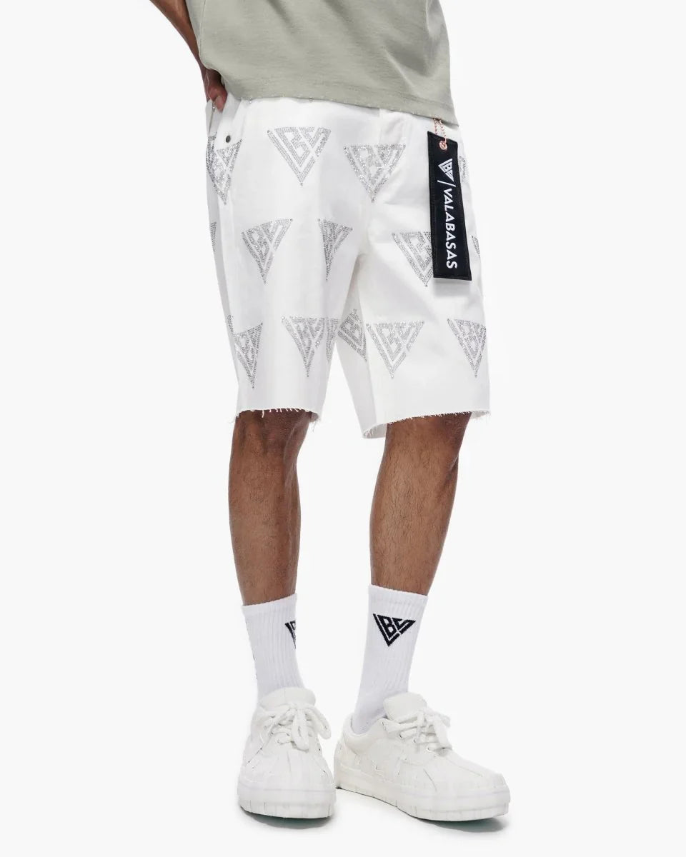 Valabasas Palace Rhinestone Shorts - White by Denim Exchange