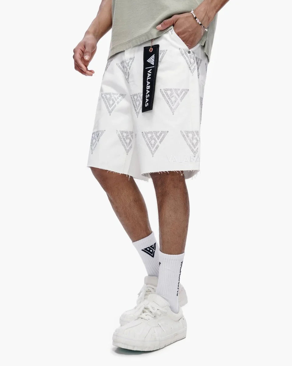 Valabasas Palace Rhinestone Shorts - White by Denim Exchange