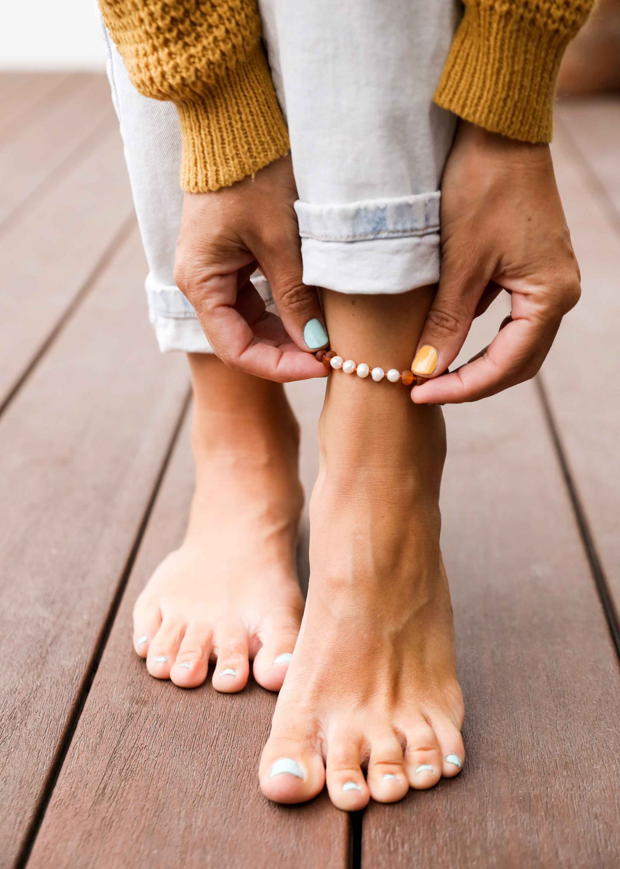Raw Cognac Baltic Amber + Pearls || Anklet or Bracelet