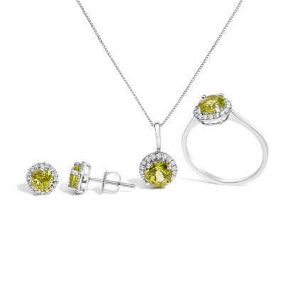 10K White Gold Purple Amethyst and 3/8 Cttw Diamond Halo Jewelry Set (Earrings, Pendant &amp; Ring)
