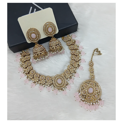 Joban Fashion Light Pink Stone Work Necklace Set