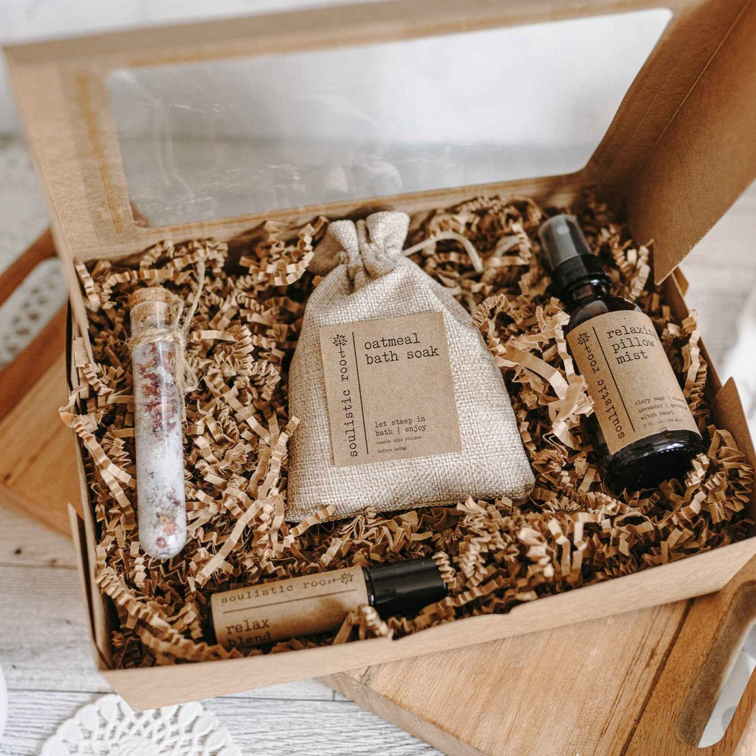 Gift Set - Pillow Spray, Relax Roller, Oatmeal Soak &amp; Rose Test Tubes