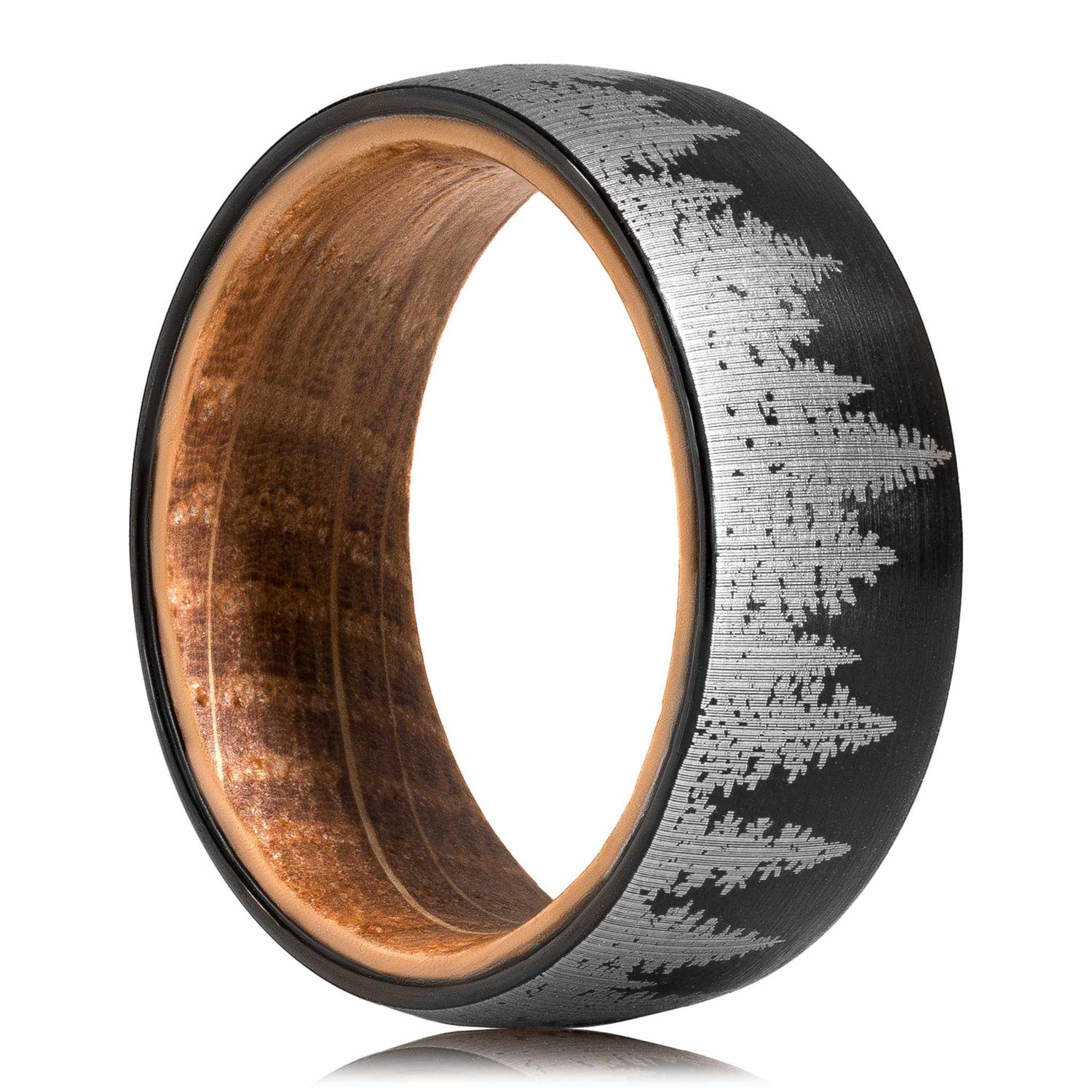 Pine Tree Forest Whiskey Barrel Tungsten Carbide Ring
