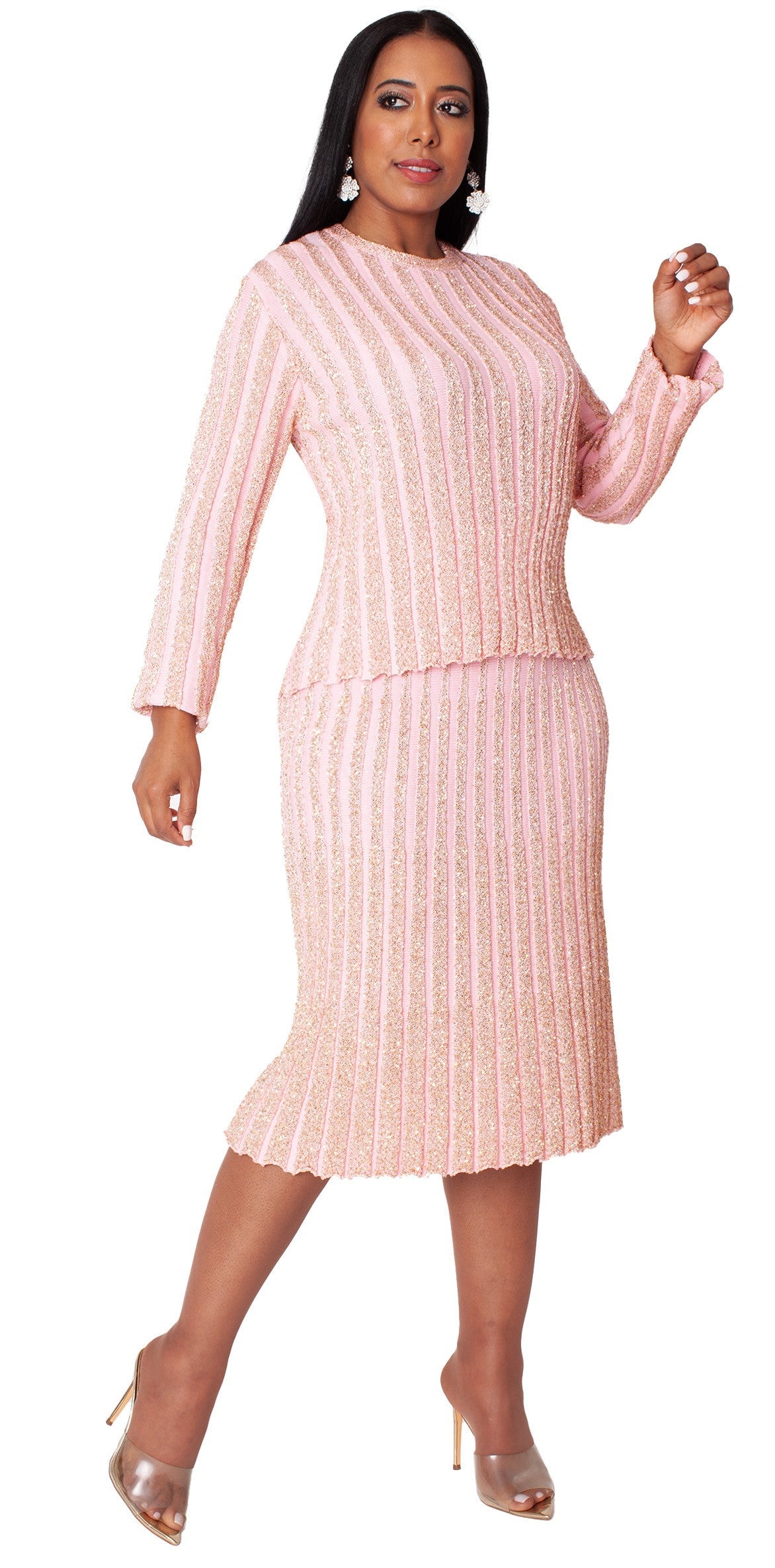 Pink &amp; Gold Shimmer Knit Suit - 5377 by Tally Taylor