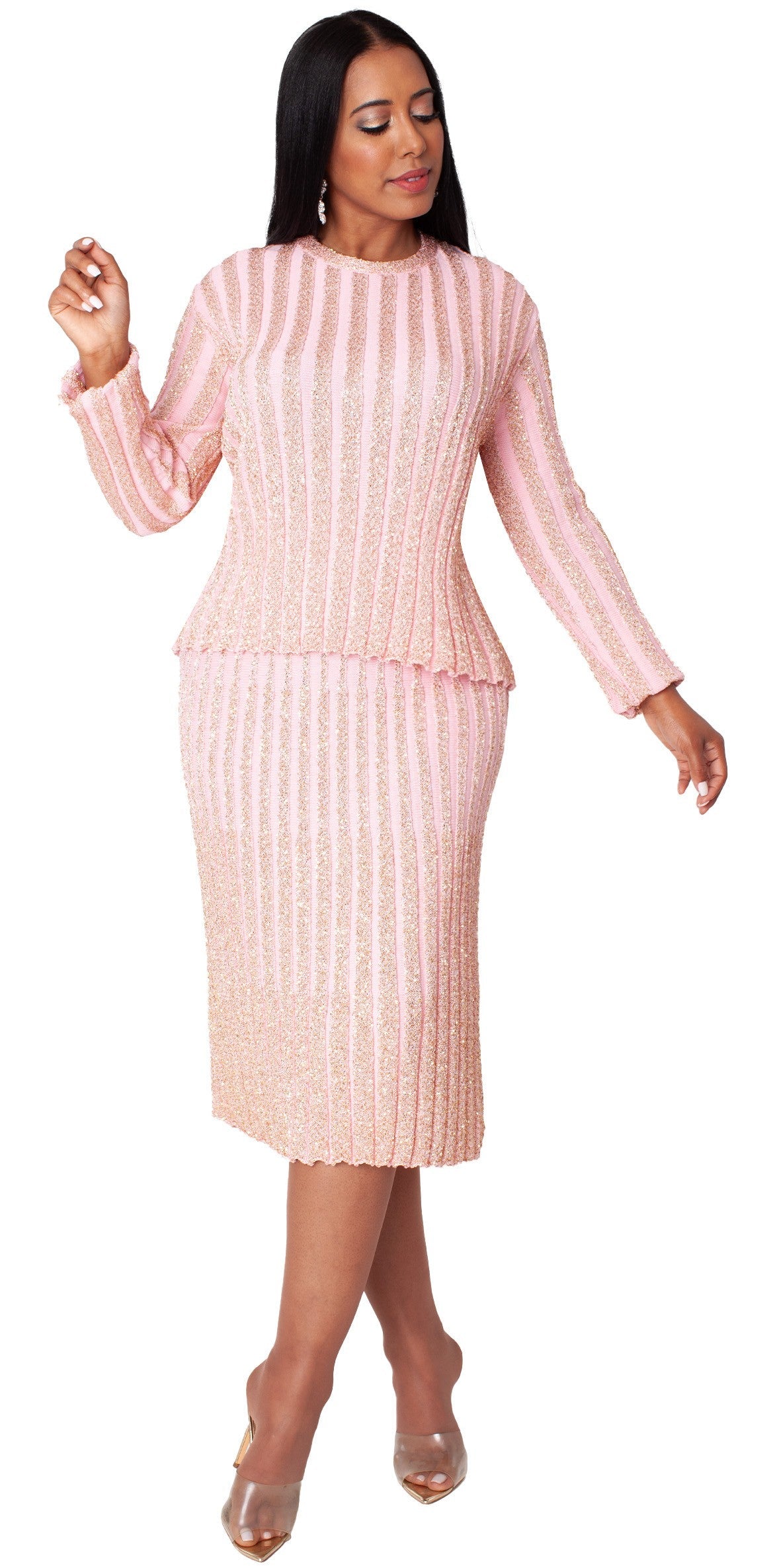 Pink &amp; Gold Shimmer Knit Suit - 5377 by Tally Taylor