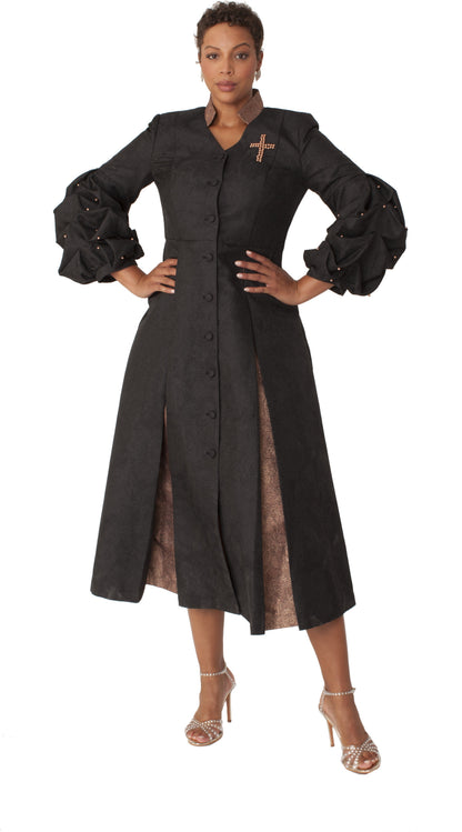 Plus Size Formal Church Coat Dress with Puff Sleeves and Pearl Cross – 4850W by Tally Taylor