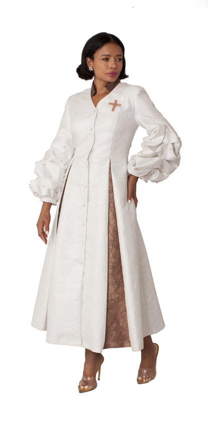 Plus Size Formal Church Coat Dress with Puff Sleeves and Pearl Cross – 4850W by Tally Taylor