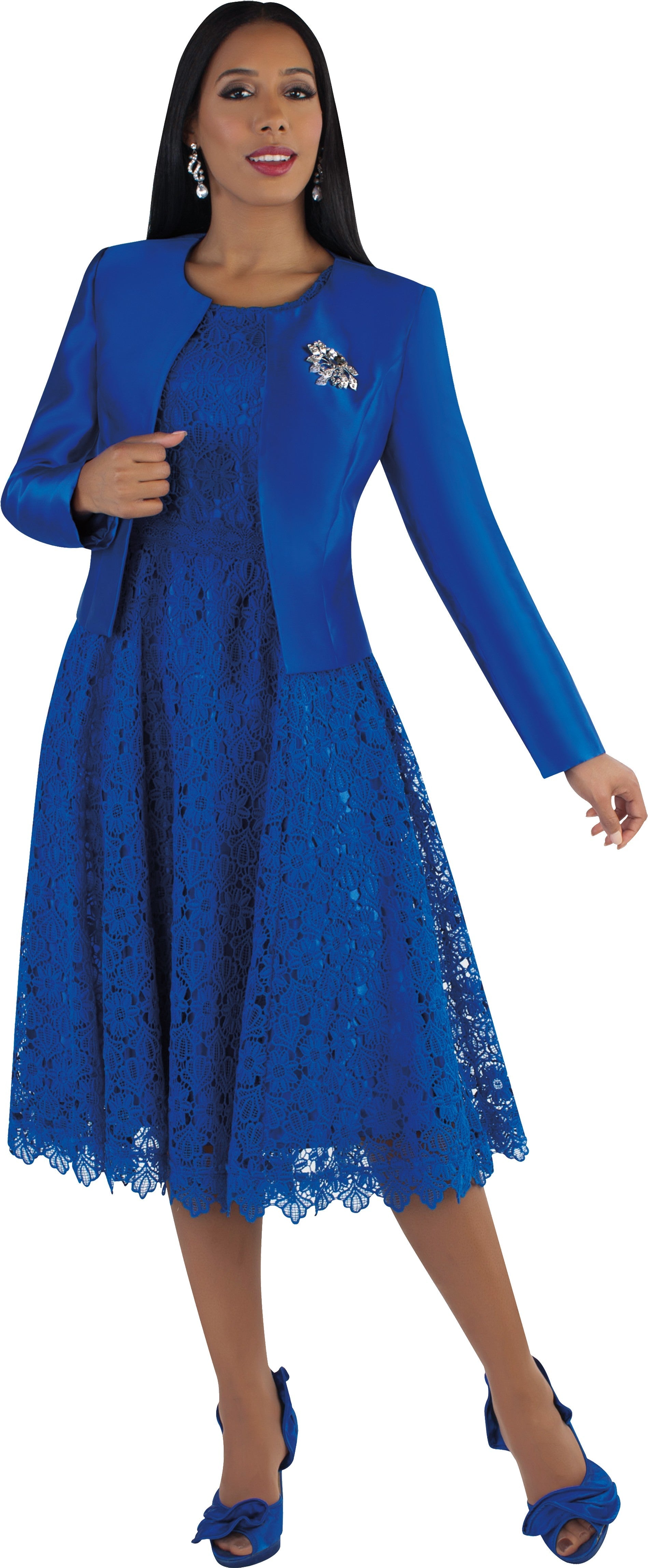 Plus Size Lace Church Dress with Satin Jacket -4529W by Tally Taylor