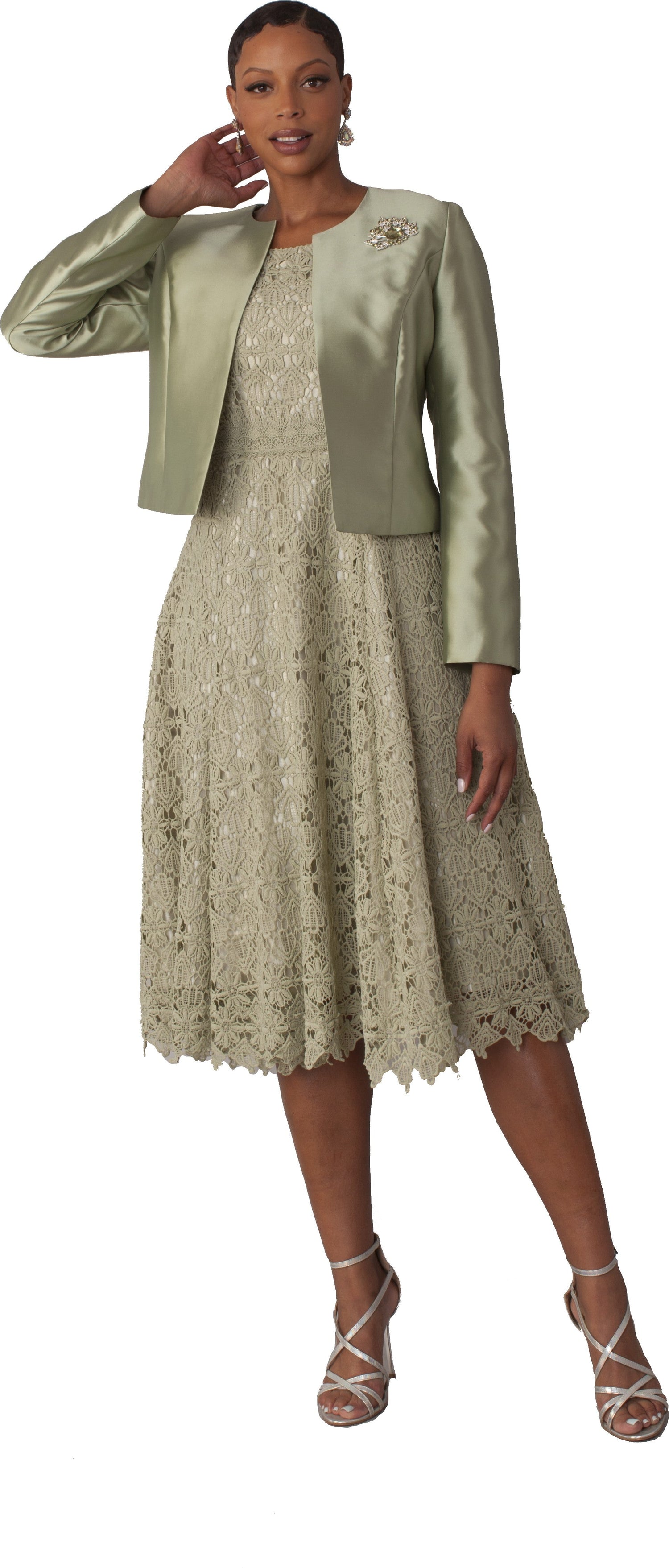 Plus Size Lace Church Dress with Satin Jacket -4529W by Tally Taylor