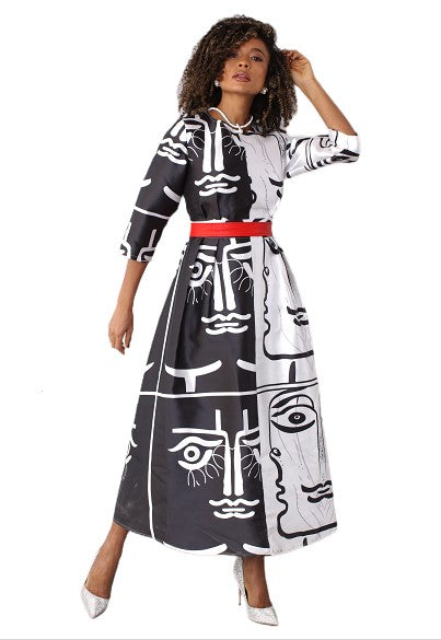 Plus Size Satin Dress with Rhinestone Brooch -4497W by Tally Taylor