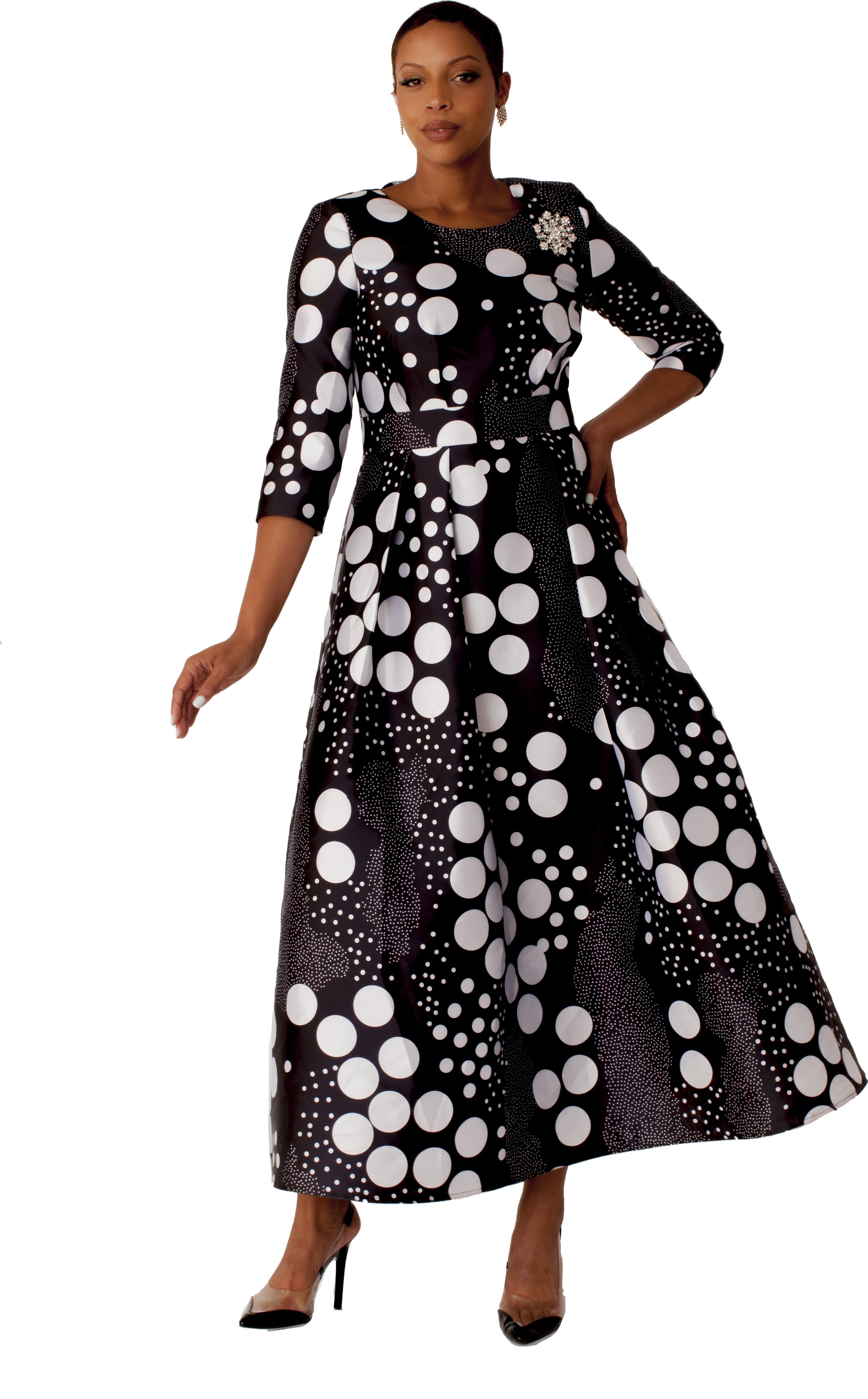 Plus Size Satin Dress with Rhinestone Brooch -4497W by Tally Taylor