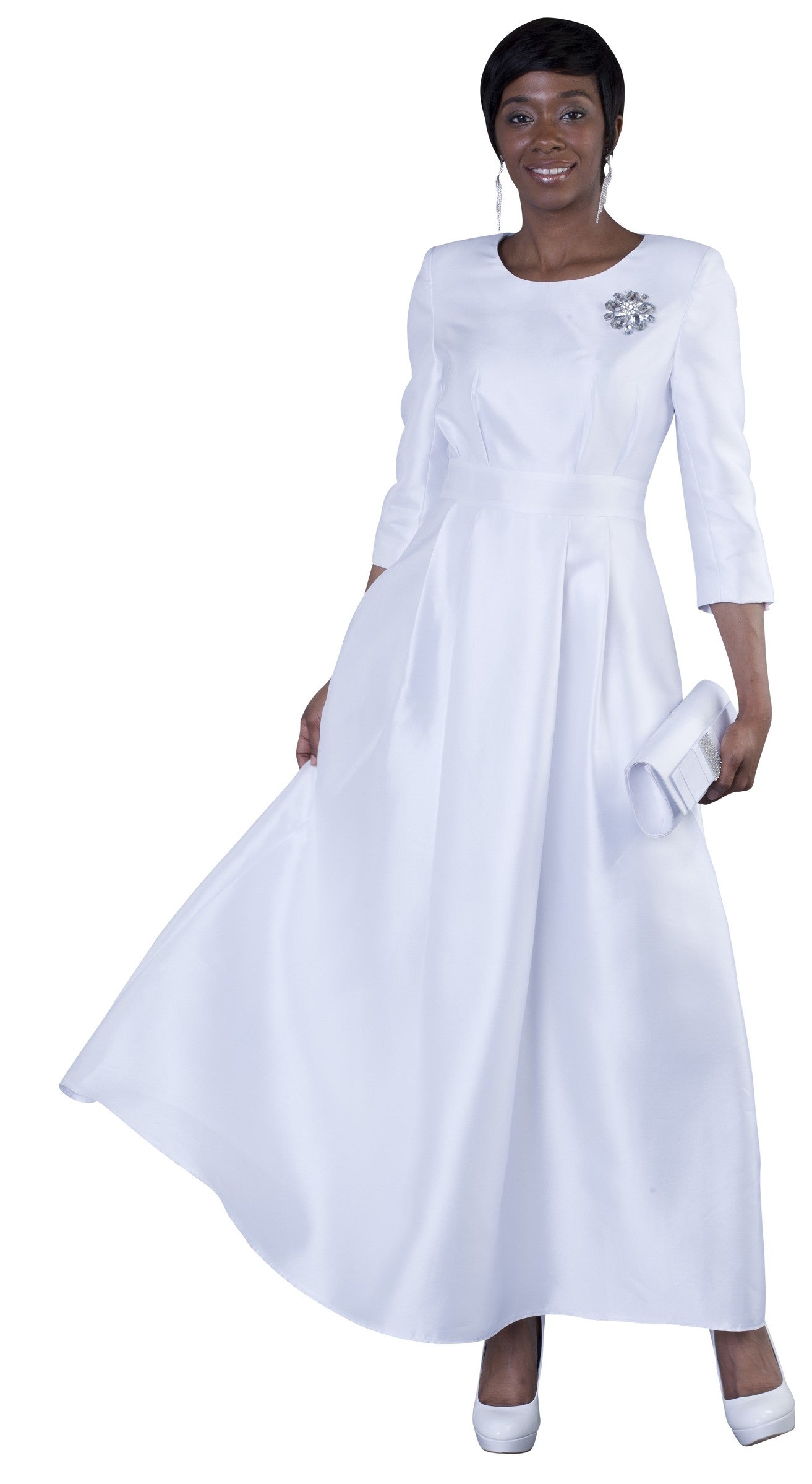 Plus Size Satin Dress with Rhinestone Brooch -4497W by Tally Taylor