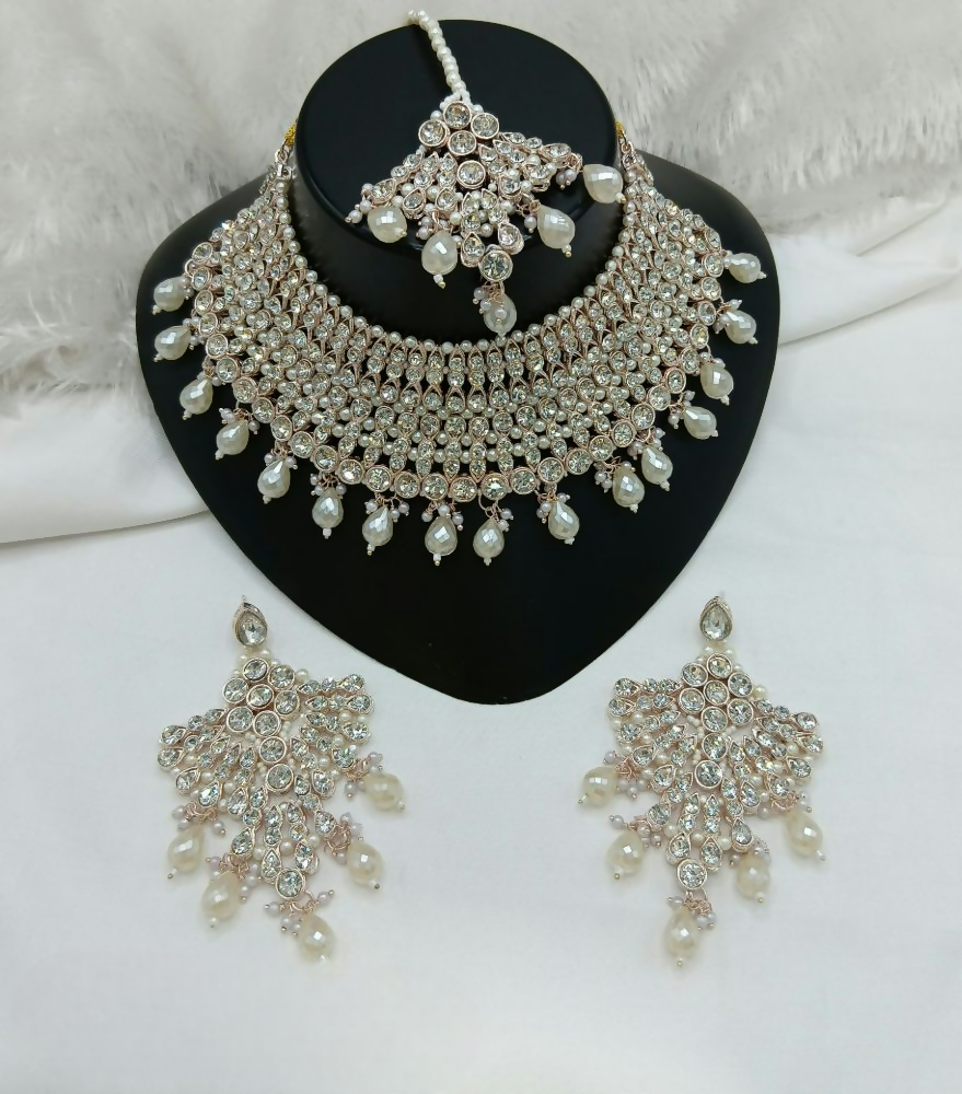 Joban Fashion Cream Color Stone Work Necklace Set