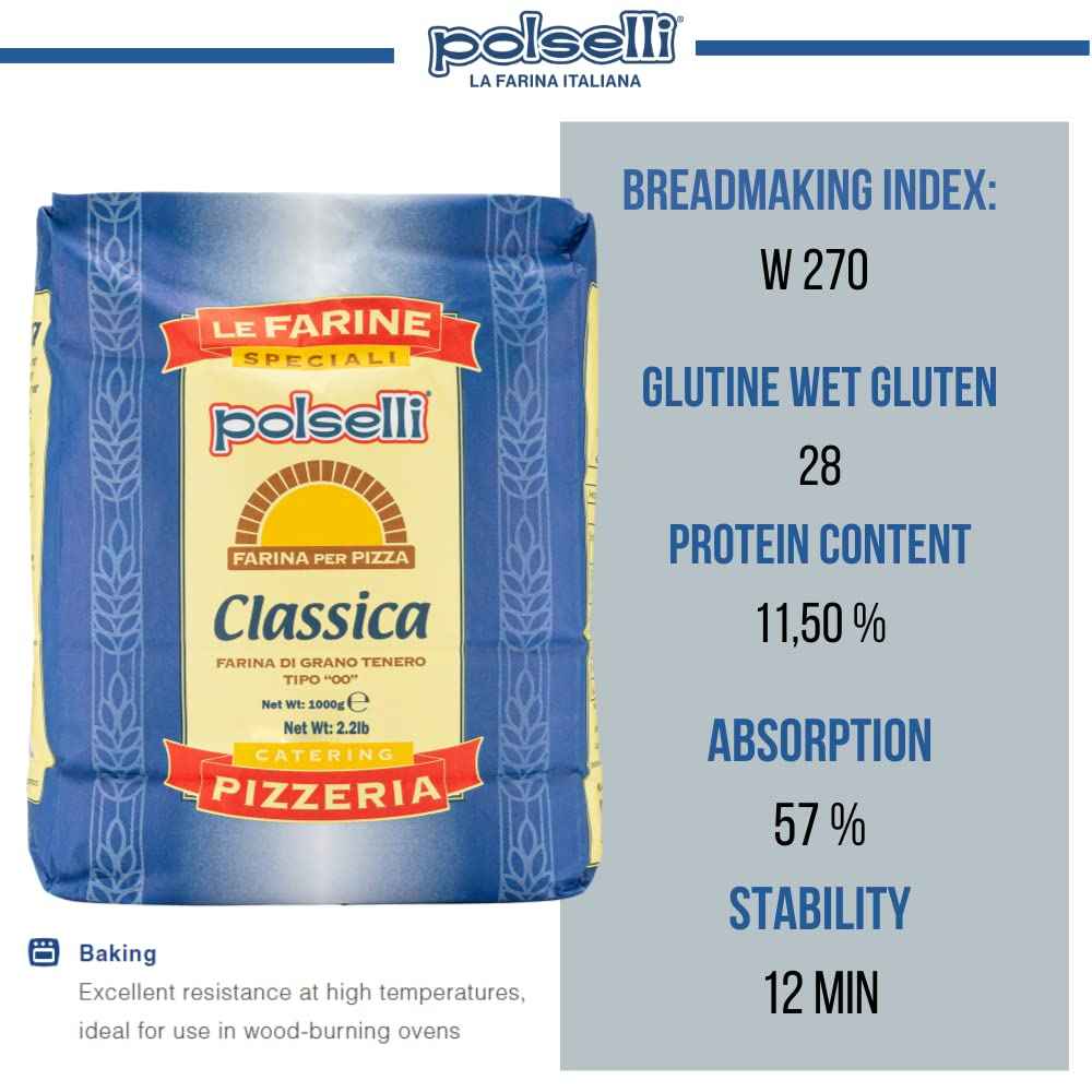 Polselli Classica Tipo 00 Pizza Flour, Authentic Neapolitan Pizza Flour, 5 kg (11 lb)