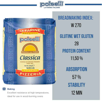 Polselli Classica Tipo 00 Pizza Flour, Authentic Neapolitan Pizza Flour, 5 kg (11 lb)
