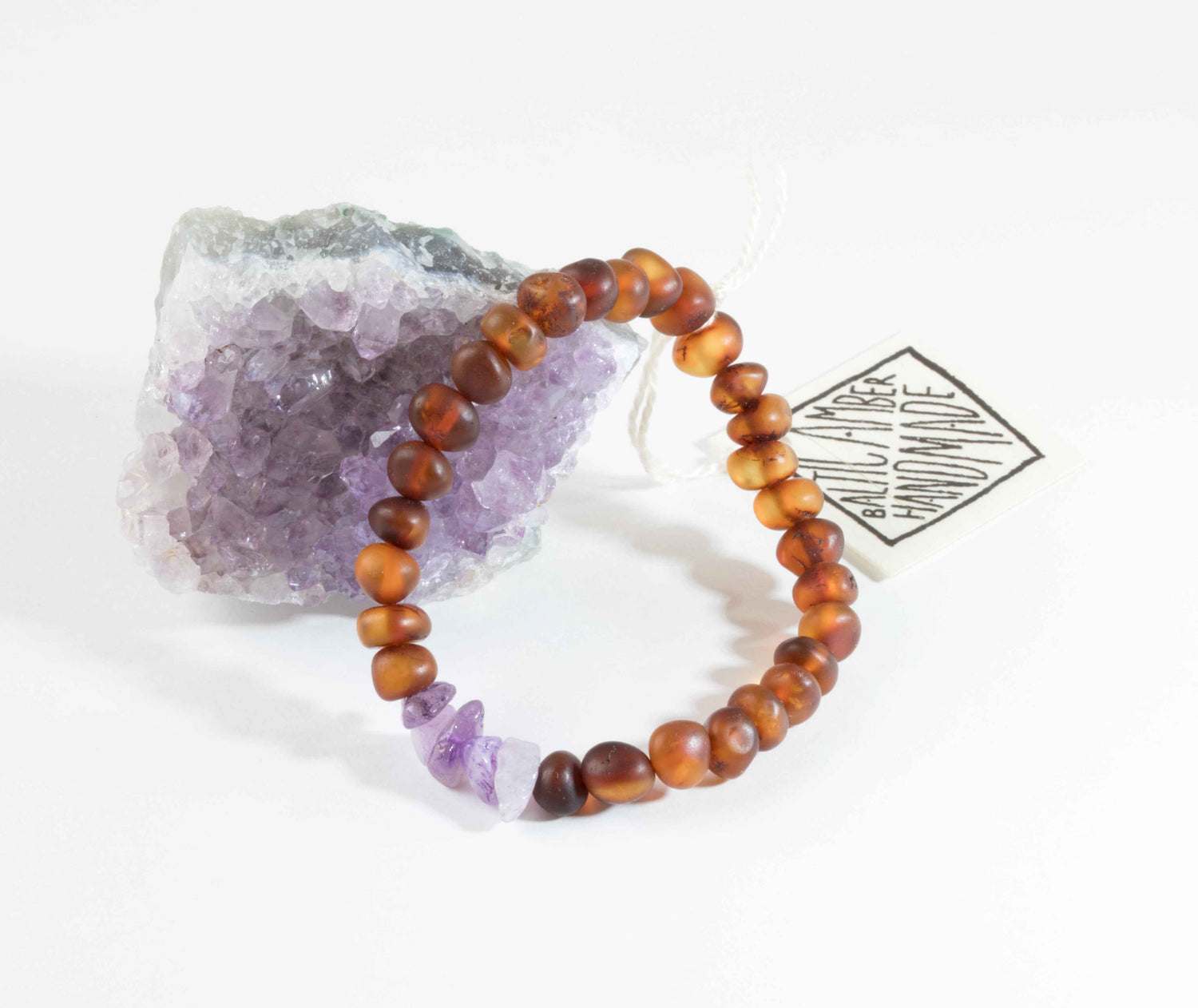 Raw Cognac Baltic Amber + Raw Amethyst || Adult Bracelet