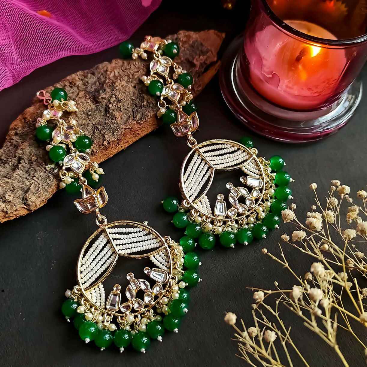 Joban Fashion Doli Chandbali Earrings - Green