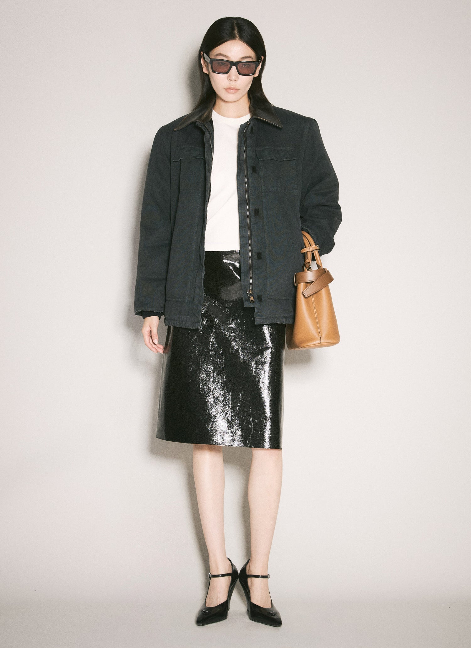 Prada Women Craquelé Leather Skirt by Luosophy