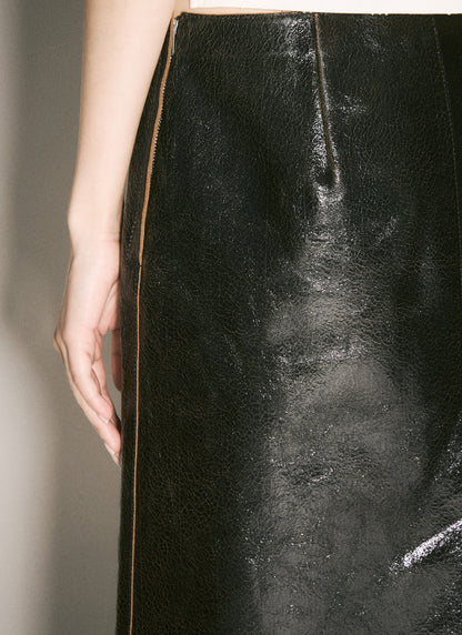 Prada Women Craquelé Leather Skirt by Luosophy