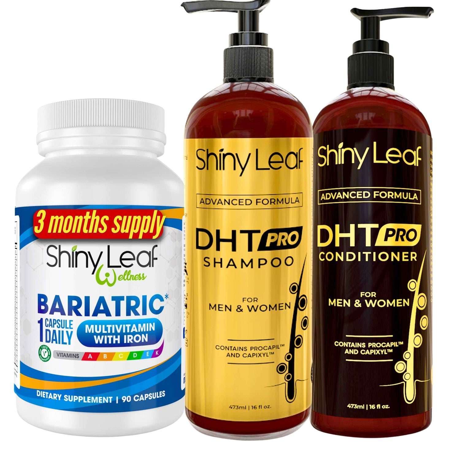 Bariatric Multivitamin with Iron With DHT Pro Shampoo and Conditioner Hair Care Bundle