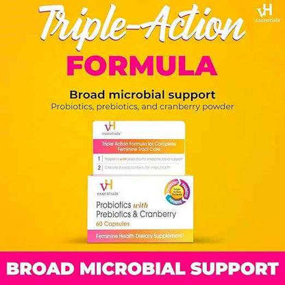 vH Essentials Probiotics for Women with Prebiotics, Cranberry &amp; Vitamin C - 60 Capsules (30 Day Supply) - Women&