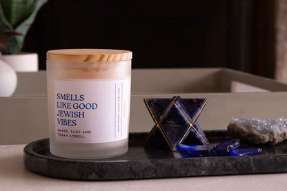 Smells Like Good Jewish Vibes - Amber, Sage &amp; Torah Scroll Scented Candle