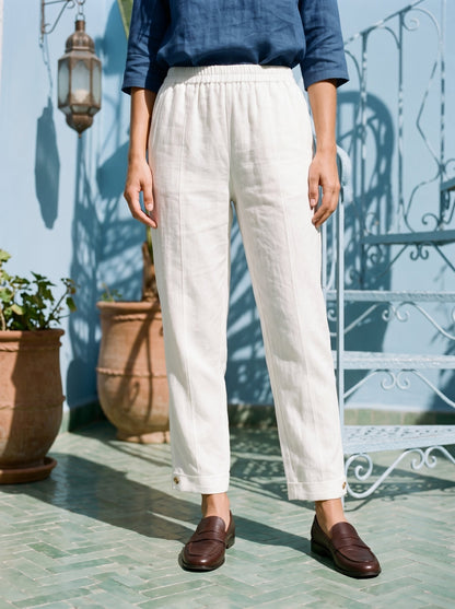 100% Linen Straight-Leg Pants with Elastic Waist PATRICE 