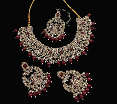 Joban Fashion Maroon Stone Work Necklace Set