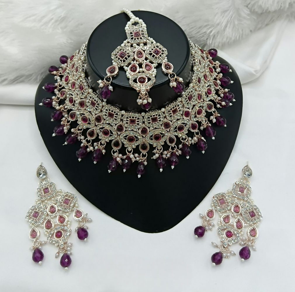 Joban Fashion Purple Color Stone Work Necklace Set