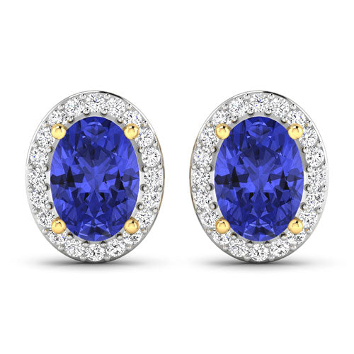 1.50 Carat Genuine Tanzanite and White Diamond 14K Yellow Gold Earrings by Bids.com