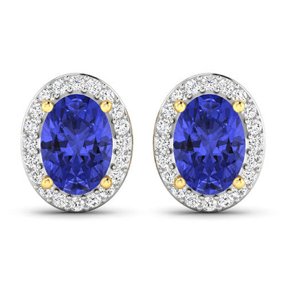 1.50 Carat Genuine Tanzanite and White Diamond 14K Yellow Gold Earrings by Bids.com