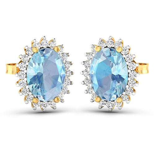 2.36 Carat Genuine Aquamarine and White Diamond 14K Yellow Gold Earrings by Bids.com