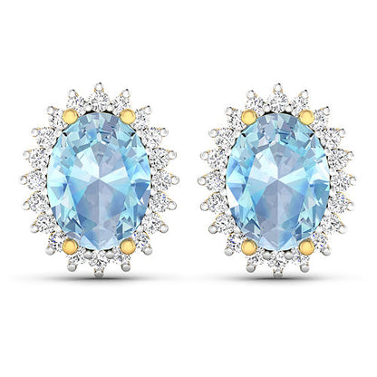 2.36 Carat Genuine Aquamarine and White Diamond 14K Yellow Gold Earrings by Bids.com