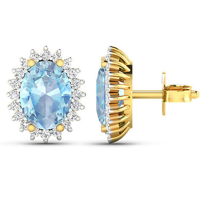 2.36 Carat Genuine Aquamarine and White Diamond 14K Yellow Gold Earrings by Bids.com