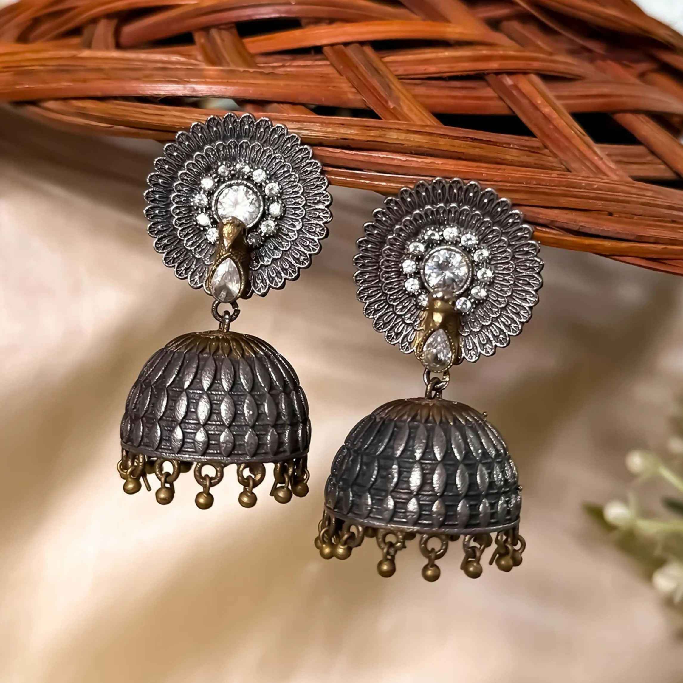 Joban Fashion Mayuri 3D Zircon Sla Jhumka Earrings - Crystal White