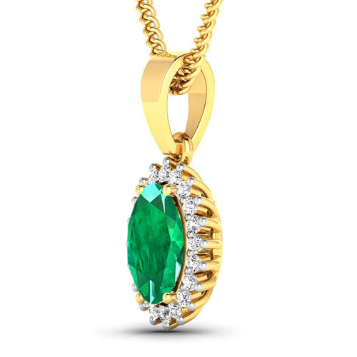 1.13 Carat Genuine Zambian Emerald and White Diamond 14K Yellow Gold Pendant by Bids.com