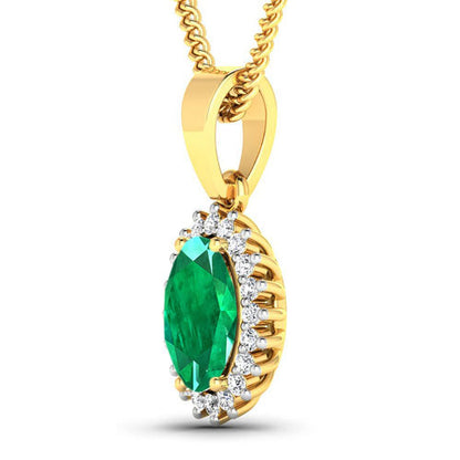 1.13 Carat Genuine Zambian Emerald and White Diamond 14K Yellow Gold Pendant by Bids.com