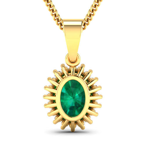 1.13 Carat Genuine Zambian Emerald and White Diamond 14K Yellow Gold Pendant by Bids.com