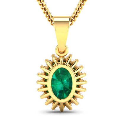 1.13 Carat Genuine Zambian Emerald and White Diamond 14K Yellow Gold Pendant by Bids.com