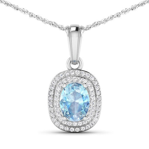 1.35 Carat Genuine Aquamarine and White Diamond 14K White Gold Pendant by Bids.com
