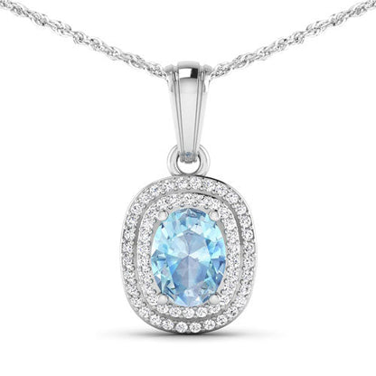 1.35 Carat Genuine Aquamarine and White Diamond 14K White Gold Pendant by Bids.com