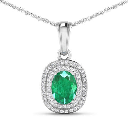 1.50 Carat Genuine Zambian Emerald and White Diamond 14K White Gold Pendant by Bids.com