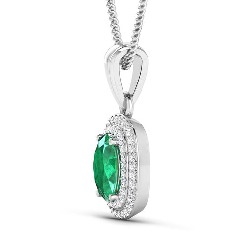 1.50 Carat Genuine Zambian Emerald and White Diamond 14K White Gold Pendant by Bids.com